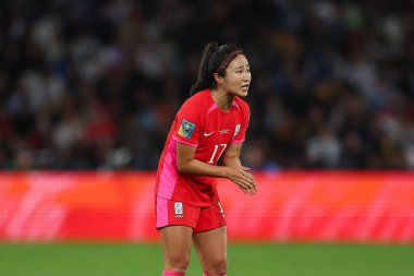 Güney Kore 'den Lee Young-ju, FIFA Kadınlar Dünya Kupası 2023 H Grubu maçında takımına talimat veriyor. Güney Kore - Almanya Kadınlar Stadyumu, Brisbane, Avustralya, 3 Ağustos 2023