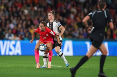 Güney Koreli Casey Phair # 19 numara, 3 Ağustos 2023 'te Adelaide, Adelaide, Avustralya' da düzenlenen FIFA Kadınlar Dünya Kupası 2023 Grubu H Güney Koreli kadınlara karşı Alman Kadınlar karşısında 5 numaralı Marina Hegering 'i oyaladı.