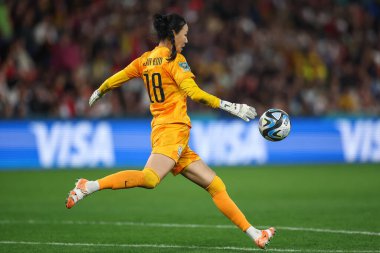 Güney Koreli 18 numaralı Kim Jung-mi, 3 Ağustos 2023 'te Adelaide Oval, Adelaide, Avustralya' da oynanan FIFA Kadınlar Dünya Kupası 2023 Grubu H Güney Kore Kadınlarına Karşı Kadın Davası sırasında eylem halindeydi.