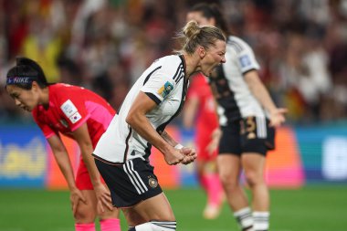 Almanya 'dan Alexandra Popp # 11, 3 Ağustos 2023' te Adelaide, Adelaide, Avustralya 'da düzenlenen FIFA Bayanlar Dünya Kupası 2023 Grubu H Güney Koreli Kadınlar Almanya' ya karşı Kadınlar - Adelaide Oval, Adelaide, Avustralya maçında 1-1 kazanma hedefini kutluyor.