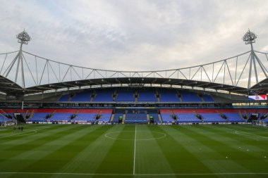 Bolton Wanderers 'ın ev sahibi olduğu Toughsheet Community Stadyumu' nun genel görünümü, 26 Eylül 2023 'te İngiltere' nin Toughsheet Community Stadyumu 'nda Bolton Wanderers' ın Manchester United U21 'e karşı oynadığı EFL Kupası' nın önünde.