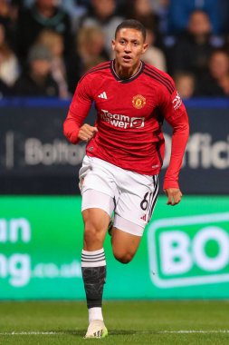 Manchester United 'ın Mateo Meja # 61' i EFL Kupası maçında Bolton Wanderers, Manchester United U21 'e karşı Toughsheet Community Stadyumu, Bolton, Birleşik Krallık, 26 Eylül 2023