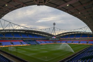 Bolton Wanderers 'ın ev sahibi olduğu Toughsheet Community Stadyumu' nun genel görünümü, 26 Eylül 2023 'te İngiltere' nin Toughsheet Community Stadyumu 'nda Bolton Wanderers' ın Manchester United U21 'e karşı oynadığı EFL Kupası' nın önünde.