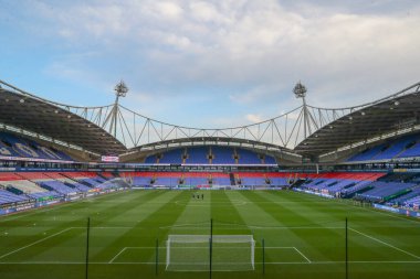 Bolton Wanderers 'ın ev sahibi olduğu Toughsheet Community Stadyumu' nun genel görünümü, 26 Eylül 2023 'te İngiltere' nin Toughsheet Community Stadyumu 'nda Bolton Wanderers' ın Manchester United U21 'e karşı oynadığı EFL Kupası' nın önünde.