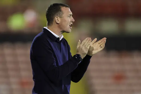 stock image Neill Collins Head coach of Barnsley gives his team instructions  during the EFL Trophy match Barnsley vs Manchester City U21 at Oakwell, Barnsley, United Kingdom, 26th September 2023