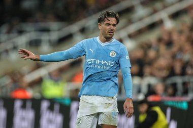 Manchester City 'den Jack Grealish 23 Eylül 202' de St. James 's Park, Newcastle' da oynanan Carabao Kupası üçüncü tur karşılaşmasında topu kaybettikten sonra tepki gösterdi.