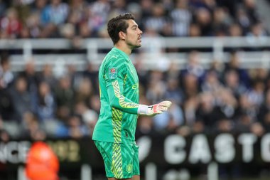 Manchester City 'den Stefan Ortega 23 Eylül 202' de St.James 's Park, Newcastle, Birleşik Krallık' ta oynanan Carabao Kupası üçüncü tur karşılaşmasında duvarını serbest atış için dizerken takımına talimatlar veriyor.