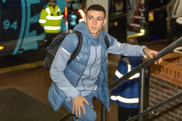 Phil Foden Manchester City Arrives Carabao Cup Third Match Newcastle — стоковое фото