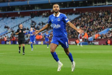 Dominic Calvert-Lewin #9 of Everton celebrates his goal to make it 0-2 during the Carabao Cup Third Round match Aston Villa vs Everton at Villa Park, Birmingham, United Kingdom, 27th September 202 clipart