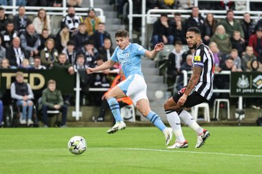Manchester City 'den 19 numaralı Julin Ivarez, 27 Eylül 2023' te St. James 's Park, Newcastle, İngiltere' de oynanan Carabao Kupası üçüncü tur karşılaşmasında kaleye atış yaptı.