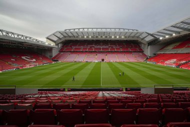 Liverpool Avrupa Ligi maçından önce İngiltere 'nin Liverpool kenti Liverpool Liverpool' da Saint-Gilloise maçına ev sahipliği yapan Anfield Stadyumu 'nun genel görünümü, 5 Ekim 202