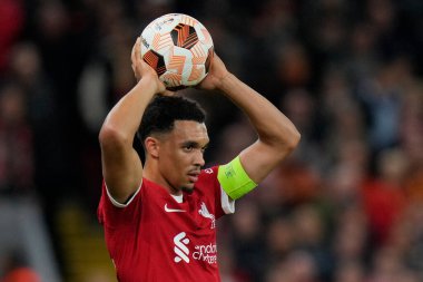 UEFA Avrupa Ligi maçında Liverpool 'dan Trent Alexander-Arnold # 66 Anfield, Liverpool' da Liverpool-Union Saint-Gilloise maçı, 5 Ekim 202