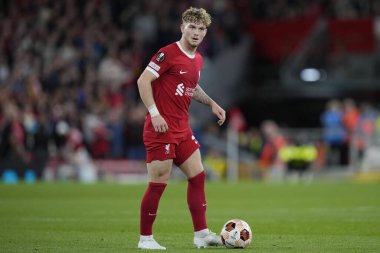 Liverpool 'dan Harvey Elliott # 19 UEFA Avrupa Ligi maçı sırasında Liverpool, Anfield, Liverpool' da Saint-Gilloise 'e karşı, 5 Ekim 202