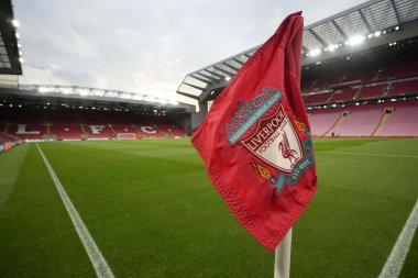 Liverpool Avrupa Ligi maçından önce İngiltere 'nin Liverpool kenti Liverpool Liverpool' da Saint-Gilloise maçına ev sahipliği yapan Anfield Stadyumu 'nun genel görünümü, 5 Ekim 202