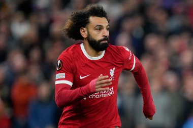 Liverpool 'dan Mohamed Salah # 11 UEFA Avrupa Ligi maçı sırasında Anfield, Liverpool' da Liverpool-Union Saint-Gilloise maçı, 5 Ekim 202
