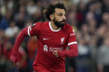 Liverpool 'dan Mohamed Salah # 11 UEFA Avrupa Ligi maçı sırasında Anfield, Liverpool' da Liverpool-Union Saint-Gilloise maçı, 5 Ekim 202