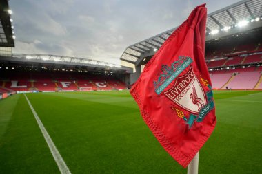 Liverpool Avrupa Ligi maçından önce İngiltere 'nin Liverpool kenti Liverpool Liverpool' da Saint-Gilloise maçına ev sahipliği yapan Anfield Stadyumu 'nun genel görünümü, 5 Ekim 202
