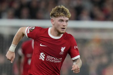 Liverpool 'dan Harvey Elliott # 19 UEFA Avrupa Ligi maçı sırasında Liverpool, Anfield, Liverpool' da Saint-Gilloise 'e karşı, 5 Ekim 202