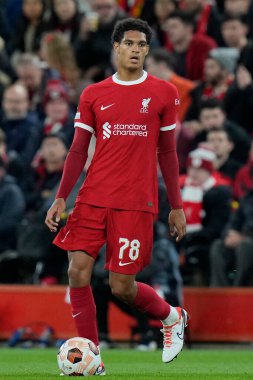 Liverpool 'dan Jarell Quanseh # 78 UEFA Avrupa Ligi maçı sırasında Anfield, Liverpool' da Liverpool-Union Saint-Gilloise maçı, 5 Ekim 202