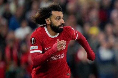 Liverpool 'dan Mohamed Salah # 11 UEFA Avrupa Ligi maçı sırasında Anfield, Liverpool' da Liverpool-Union Saint-Gilloise maçı, 5 Ekim 202