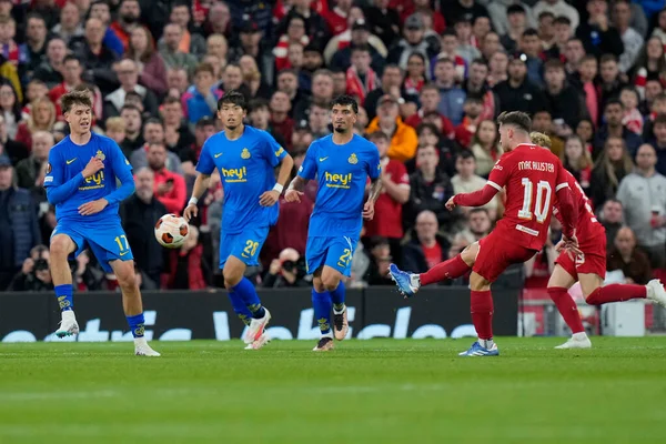 Alexis Mac Allister Liverpool Crosses Ball Uefa Europa League Match — Stock Photo, Image