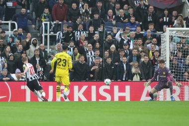 Newcastle United takımının oyuncusu Anthony Gordon, UEFA Şampiyonlar Ligi maçı Newcastle United ile Borussia Dortmund maçında 25 Ekim 2023 'te St. James' s Park, Newcastle 'da gol attı.