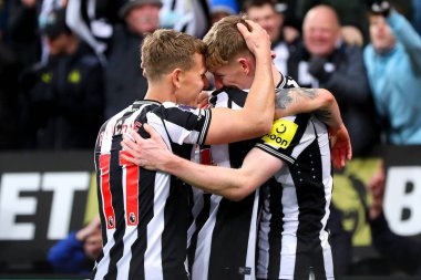 Newcastle United takımından Anthony Gordon 25 Kasım 2023 'te St. James' s Park, Newcastle, İngiltere 'de oynanan Premier League karşılaşmasında golünü kutluyor.