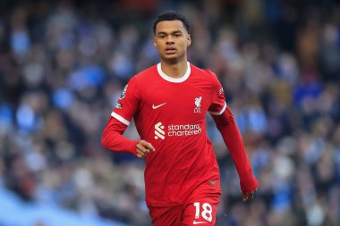 Liverpool 'dan Cody Gakpo # 18 Premier League maçı sırasında Manchester City - Liverpool Etihad Stadyumu, Manchester, İngiltere, 25 Kasım 2023