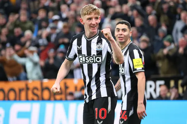 Newcastle United takımından Anthony Gordon 25 Kasım 2023 'te St. James' s Park, Newcastle 'da oynanan Premier League maçı sırasında 4-1' lik galibiyetini kutluyor.
