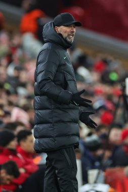 Liverpool Ligi Müdürü Jrgen Klopp, 30 Kasım 2023 tarihinde Liverpool-LASK maçında tepki gösterdi.