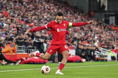 Liverpool 'dan Trent Alexander-Arnold # 66 UEFA Avrupa Ligi maçı sırasında Liverpool' a karşı Anfield, Liverpool, Birleşik Krallık 'ta 30 Kasım 2023