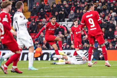 Liverpool 'un 18 numaralı oyuncusu Cody Gakpo UEFA Avrupa Ligi E Grubu Liverpool-LASK maçında 30 Kasım 2023' te Anfield, Liverpool, İngiltere 'de 4-0 berabere kaldı.