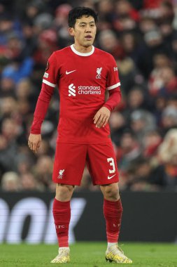 Liverpool 'dan Wataru Endo # 3 UEFA Avrupa Ligi maçı sırasında Liverpool - LASK Anfield, Liverpool, Birleşik Krallık, 30 Kasım 2023