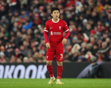 Liverpool 'dan Wataru Endo # 3 UEFA Avrupa Ligi E Grubu karşılaşması sırasında Liverpool - LASK Anfield, Liverpool, Birleşik Krallık, 30 Kasım 2023