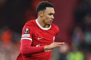 Liverpool 'dan Trent Alexander-Arnold # 66 UEFA Avrupa Ligi maçı sırasında Liverpool - LASK Anfield, Liverpool, Birleşik Krallık' ta 30 Kasım 2023