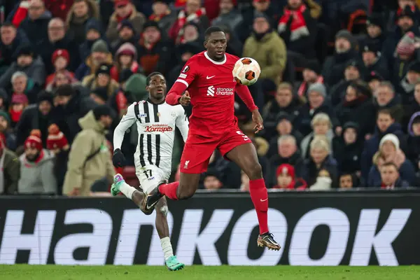 Ibrahima Konat Liverpool Acción Durante Partido Uefa Europa League Group — Foto de Stock