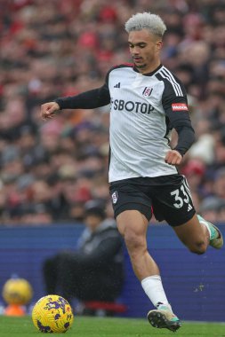 Fulham 'dan Antonee Robinson # 33 Premier Lig maçı sırasında Liverpool Fulham' a karşı Anfield, Liverpool, İngiltere, 3 Aralık 2023