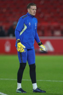 Everton 'dan Jordan Pickford # 1 Premier League karşılaşması öncesi ısınma sırasında Nottingham Forest Everton' a karşı City Ground, Nottingham, İngiltere, 2 Aralık 2023