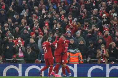 Liverpool 'dan Alexis Mac Allister 3 Aralık 2023' te Liverpool, Liverpool 'da Fulham' a karşı oynanan Premier League maçında 2-1 kazanma hedefini kutluyor.