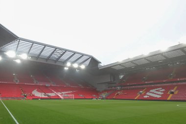 3 Aralık 2023 'te Anfield, Liverpool' da Liverpool Fulham 'a karşı oynanan Premier Lig maçı öncesinde Liverpool' un evi Anfield, Liverpool 'da genel bir görüş.