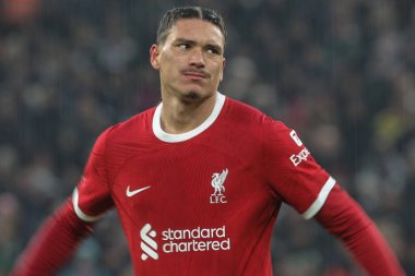 Liverpool 'dan Darwin Nez # 9 Premier Lig maçı sırasında Liverpool Fulham' a karşı Anfield, Liverpool, İngiltere, 3 Aralık 2023
