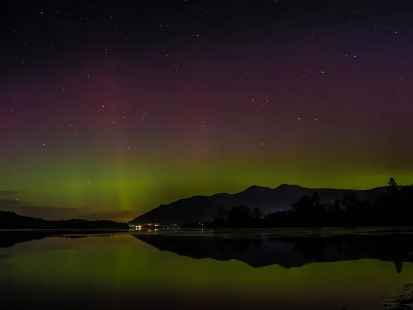 Northern Lights Also Know Aurora Borealis Shines Derwent Water Skiddaw — Stock Photo, Image