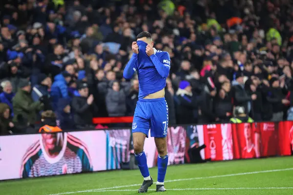 Dwight Mcneil Everton Reacciona Después Una Oportunidad Perdida Gol Durante —  Fotos de Stock