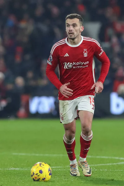 stock image Harry Toffolo #15 of Nottingham Forest with the ball during the Premier League match Nottingham Forest vs Everton at City Ground, Nottingham, United Kingdom, 2nd December 2023