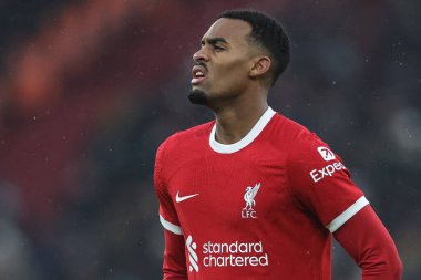 Liverpool 'dan Ryan Gravenberch # 38 Premier League maçı sırasında Liverpool Fulham' a karşı Anfield, Liverpool, İngiltere, 3 Aralık 2023