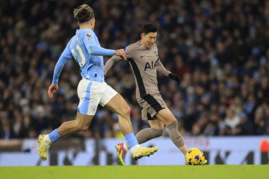 Tottenham Hotspur 'dan Son Heung-Min # 7 Premier League maçında Manchester City ile Tottenham Hotspur arasında 3 Aralık 2023' te Etihad, Manchester 'da oynanan karşılaşmada Jack Grealish # 10 Manchester City tarafından kovalandı.