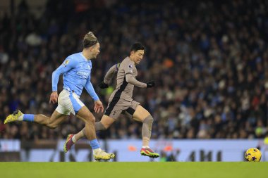 Tottenham Hotspur 'dan Son Heung-Min # 7 Premier League maçında Manchester City ile Tottenham Hotspur arasında 3 Aralık 2023' te Etihad, Manchester 'da oynanan karşılaşmada Jack Grealish # 10 Manchester City tarafından kovalandı.
