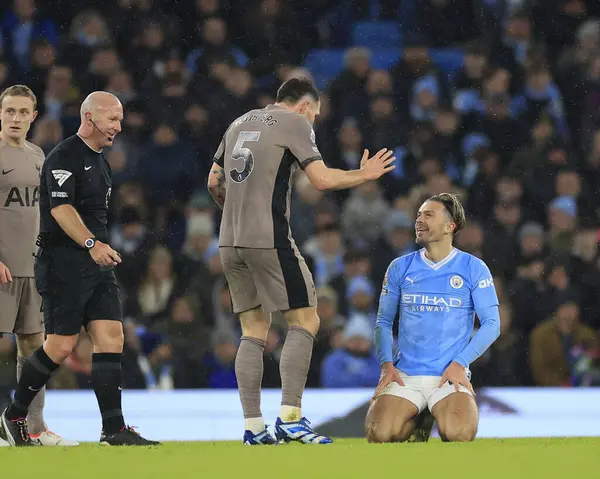 Jack Grealish Manchester City Reacts Being Fouled Pierre Emile Hojbjerg — Stock Photo, Image