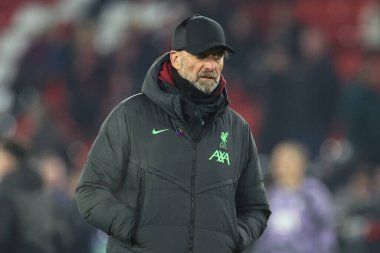 Liverpool 'un Liverpool teknik direktörü Jrgen Klopp Premier League maçı öncesinde Bramall Lane, Sheffield, İngiltere' de Sheffield, 6 Aralık 2023 'te Liverpool' a karşı oynanan Premier League maçı öncesinde ısınma turunda