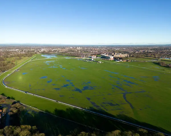 River Ouse Bursts Banks Causing Floods York Racecourse Storm Erin — Stock Photo, Image
